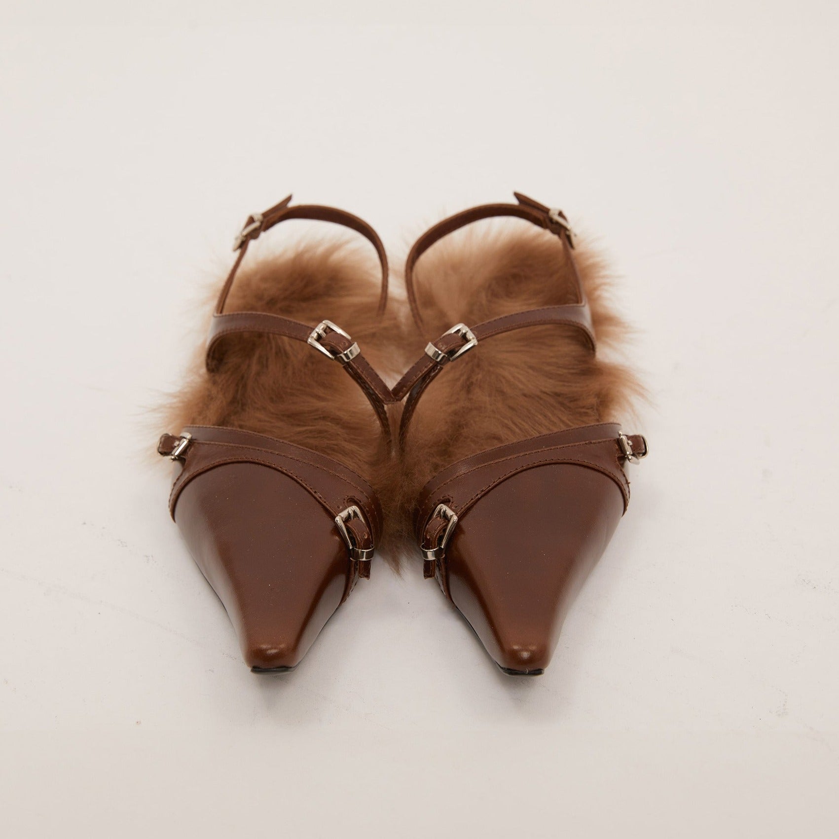 Brown Fur Irregular Mules