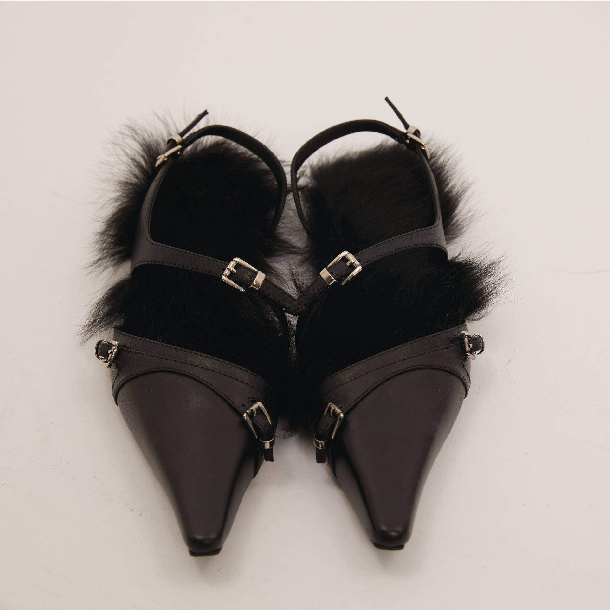 Black Fur Irregular Mules